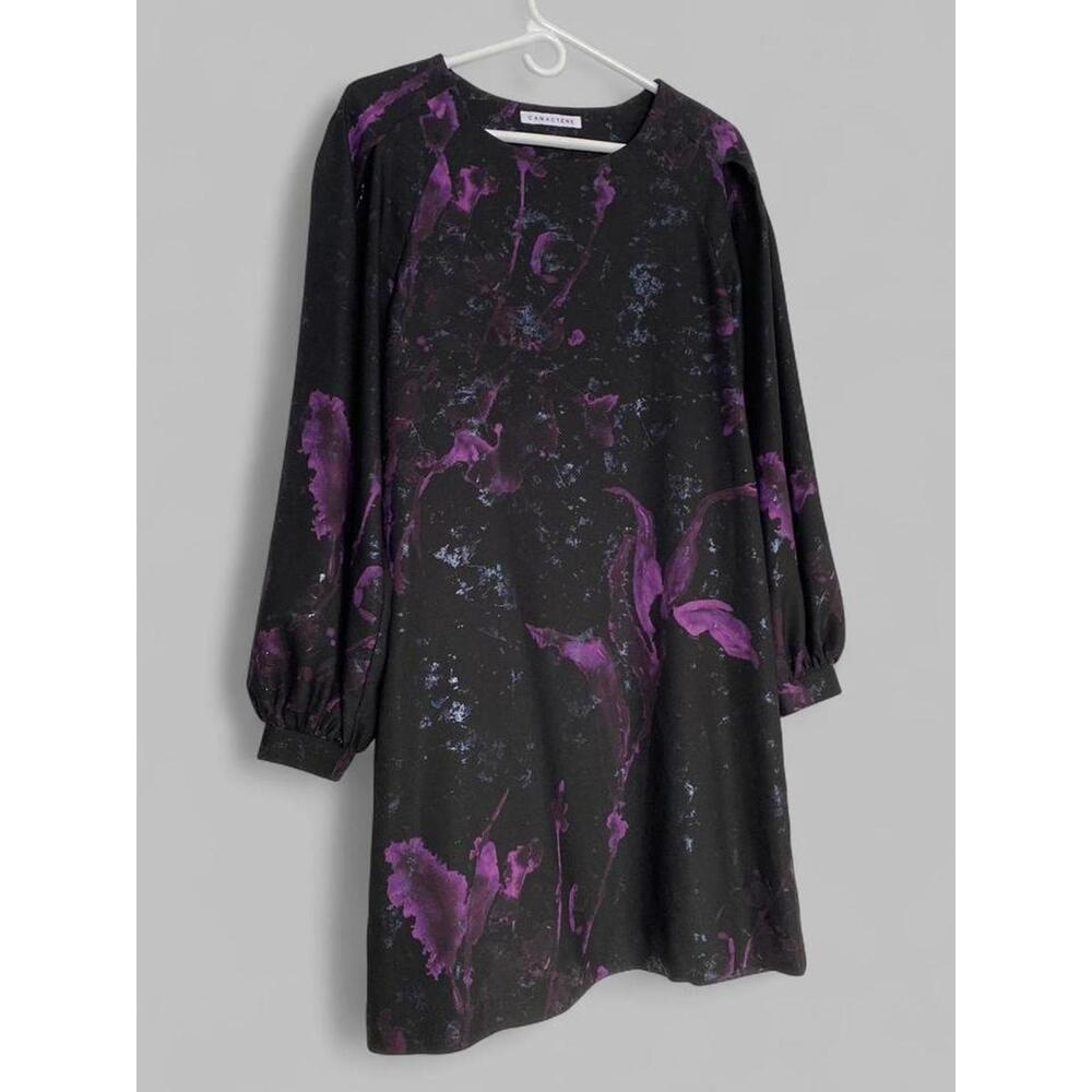 CARACTĒRE Purple Black Shiny Abstract Floral Pattern Straight Dress